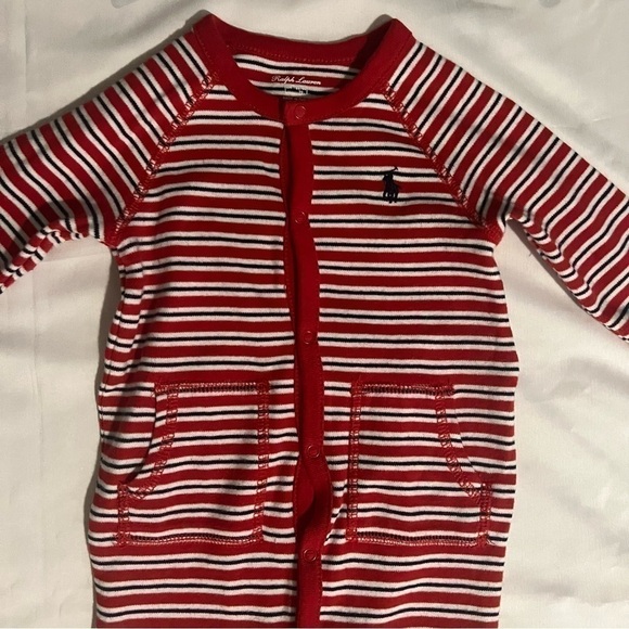 Ralph Lauren Long Sleeve Striped Footed Coverall in Red Multi Size 6 Months - Picture 6 of 15